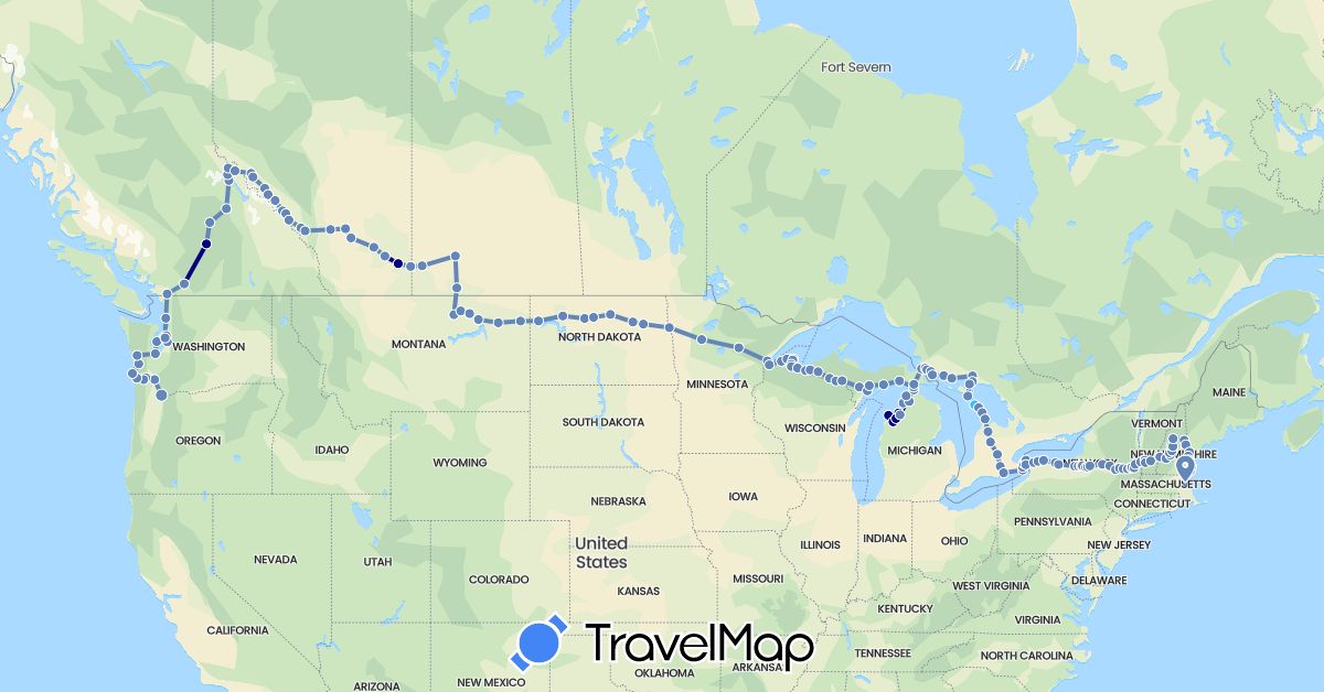 TravelMap itinerary: driving, cycling, boat in Canada, United States (North America)